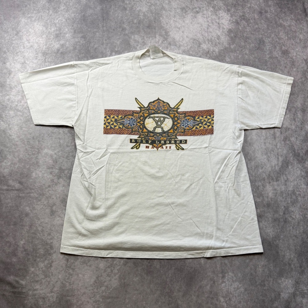 Vintage 1999 Surf Legend Hawaii Jerzees T Shirt Mens Large Off White 90s Graphic